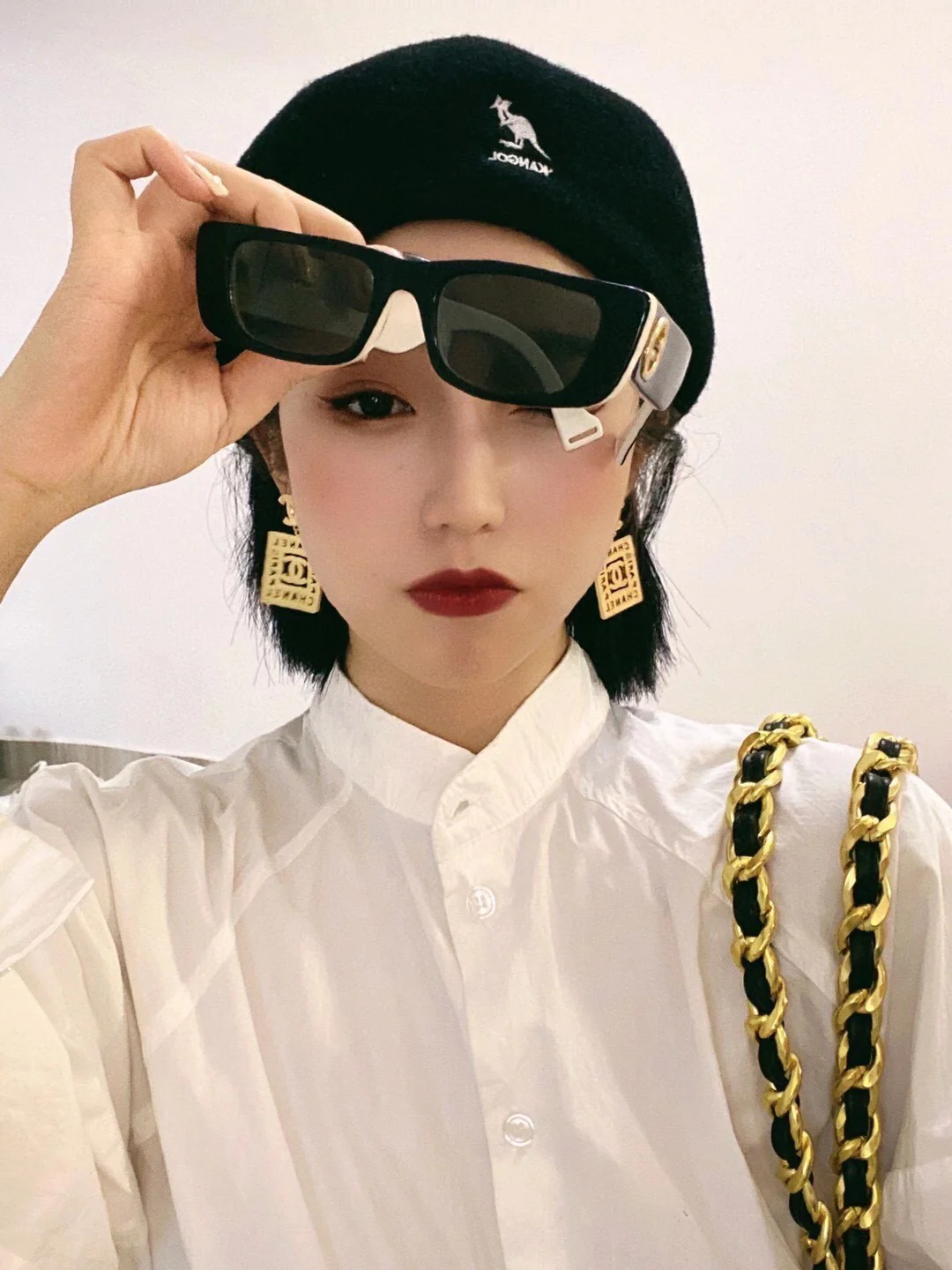 CCE229 Vintage Gold hollow out chanel label symbol drop Earring - ccjewelryacc