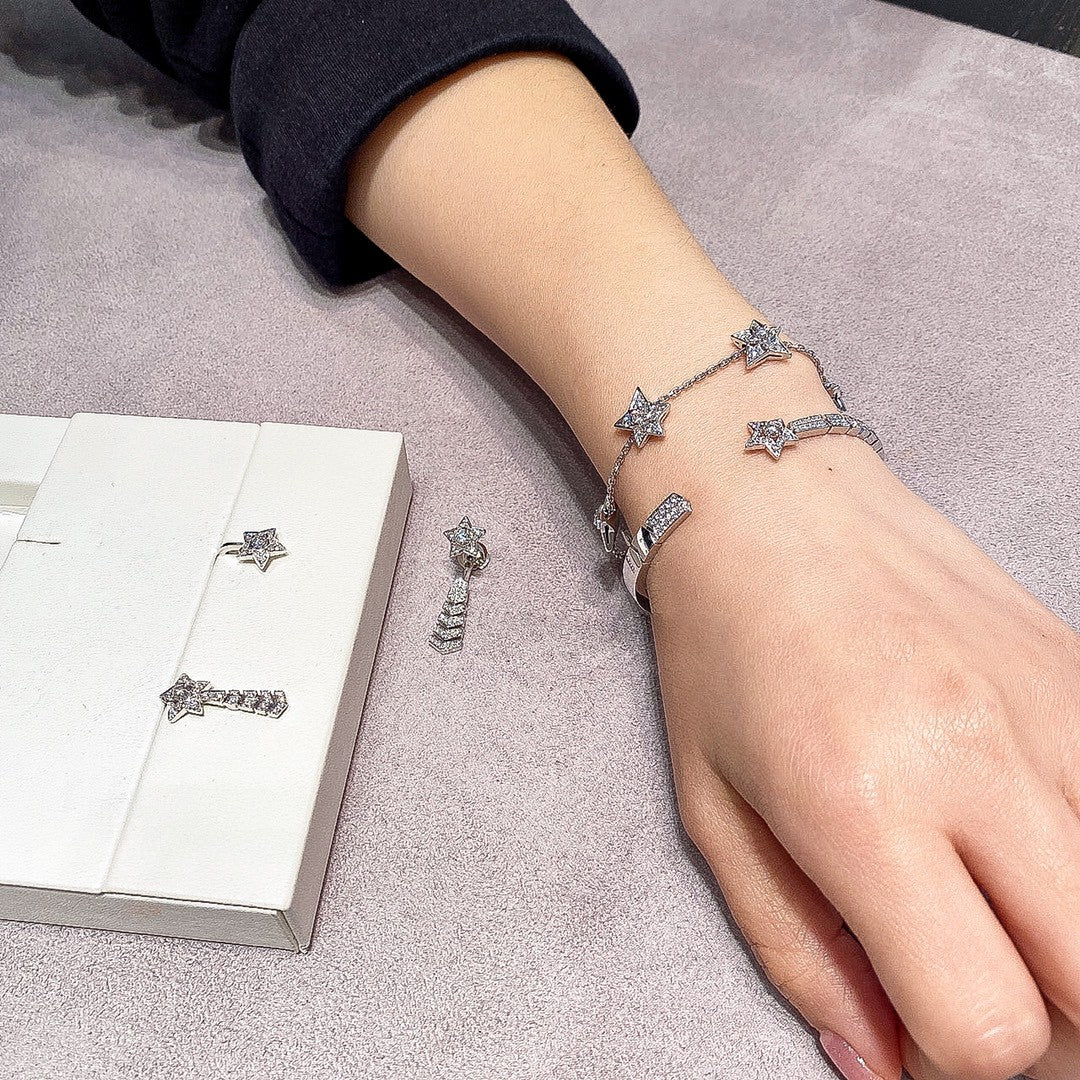 CCSS001 S925 Silver Comete chevron Diamond Bangle Bracelet Cuff - ccjewelryacc