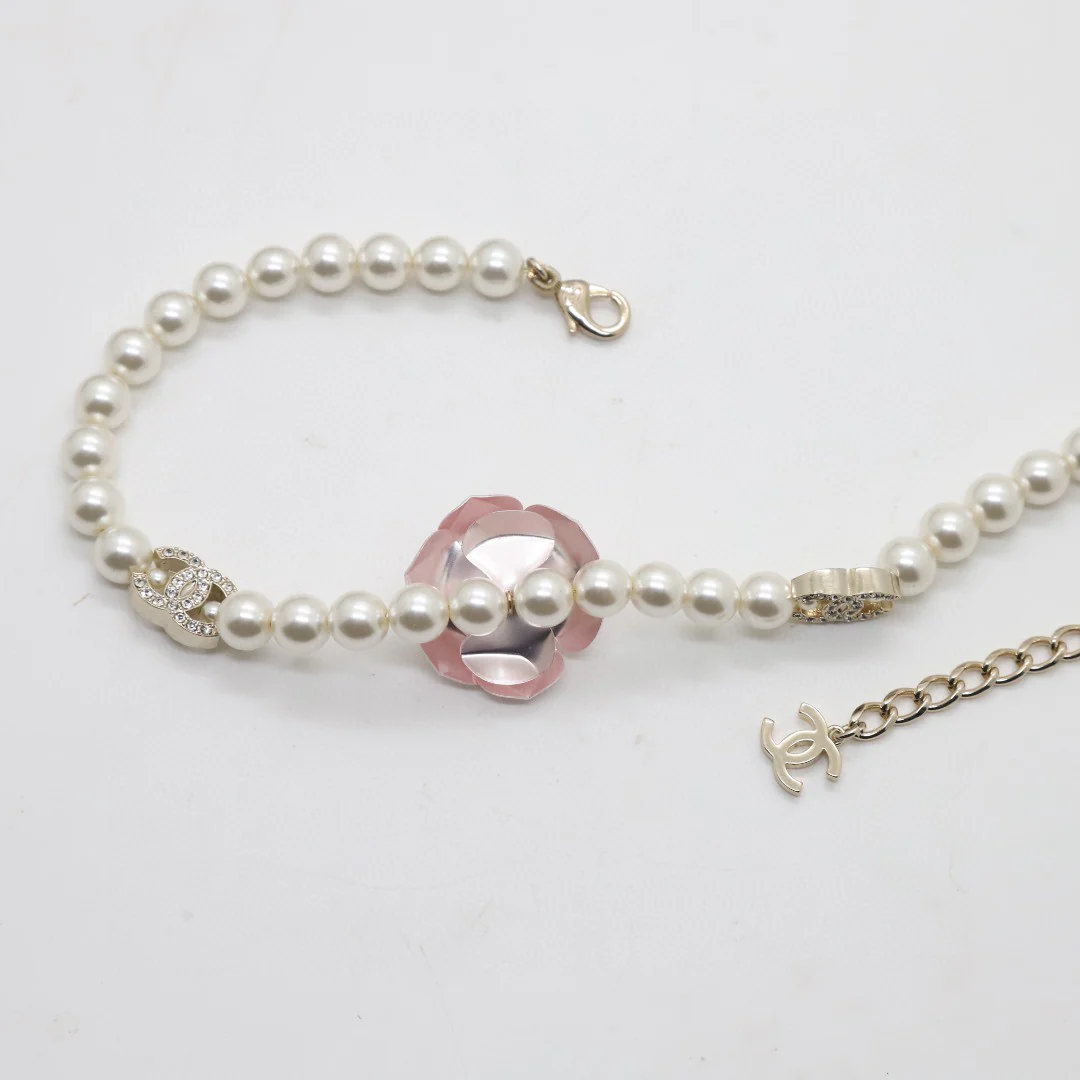 CCN281 High quality Pink Camellia Pearl choker Necklace - ccjewelryacc