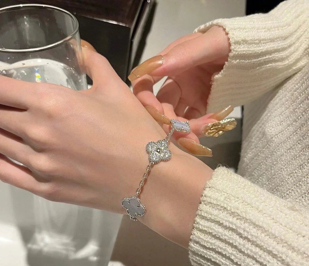 VCS006 vintage alhambra Bracelet Violet Chalcedony Silver 5 motifs - ccjewelryacc