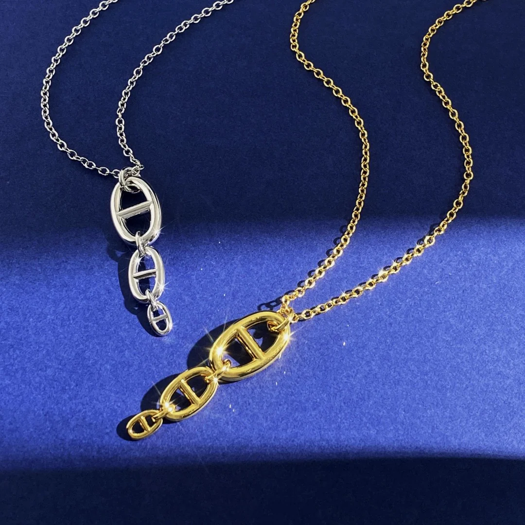HMN012 H Pig nose Chaine d'ancre Enchainee pendant necklace, large model - ccjewelryacc