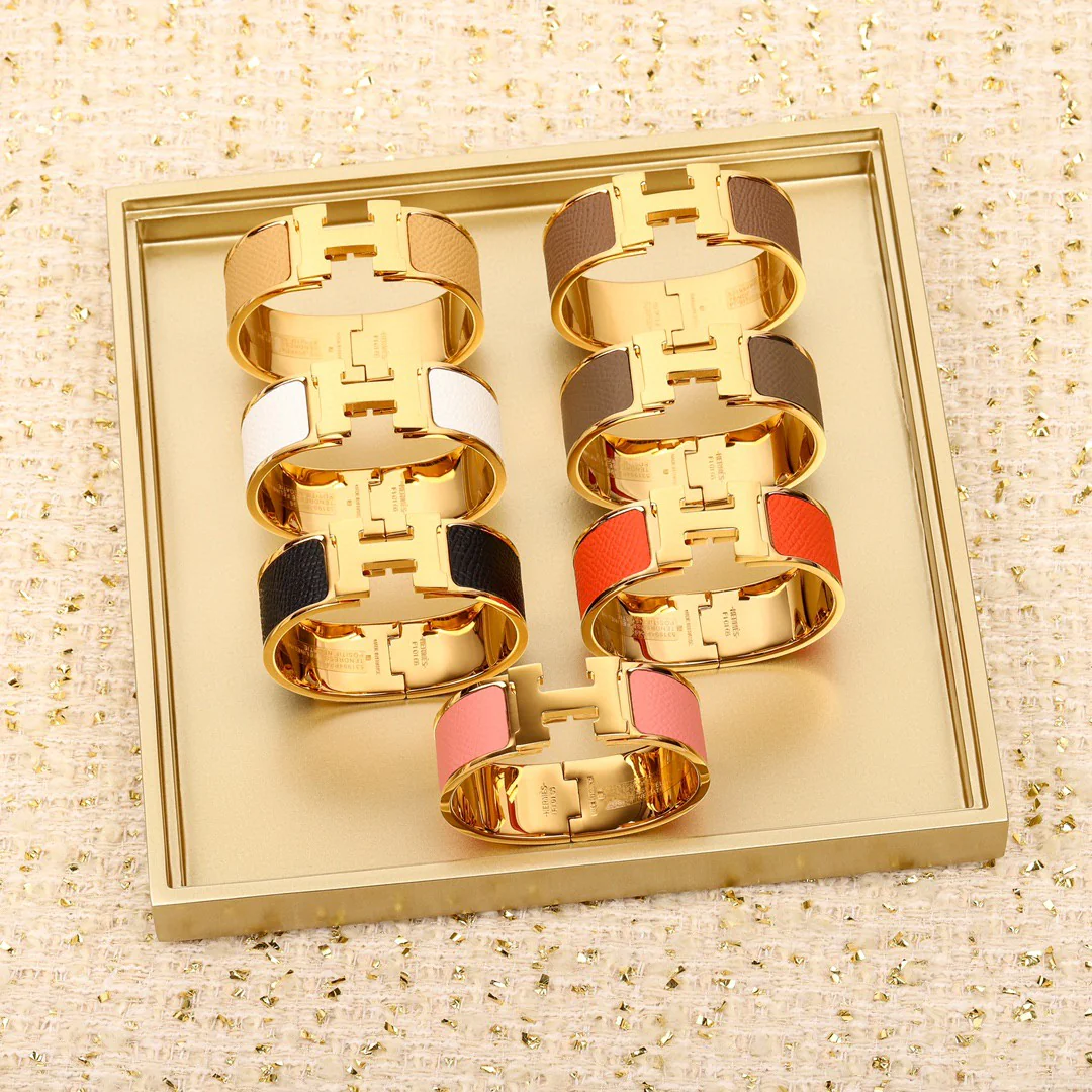 HMS012 Wide Leater H Bangle Bracelet - ccjewelryacc