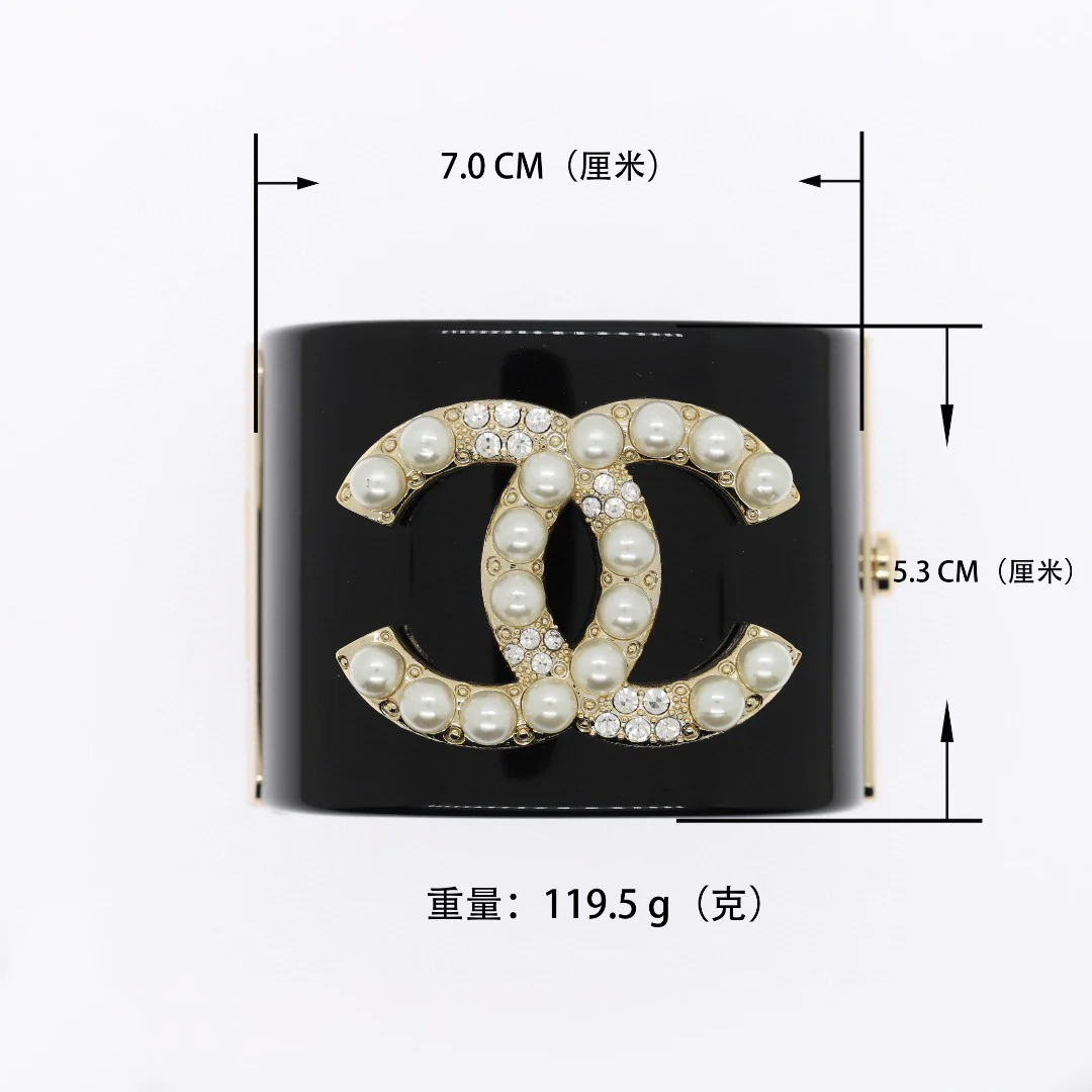 CCS101 CC wide acrylic with crystal and pearl cc logo cuff bracelet - ccjewelryacc