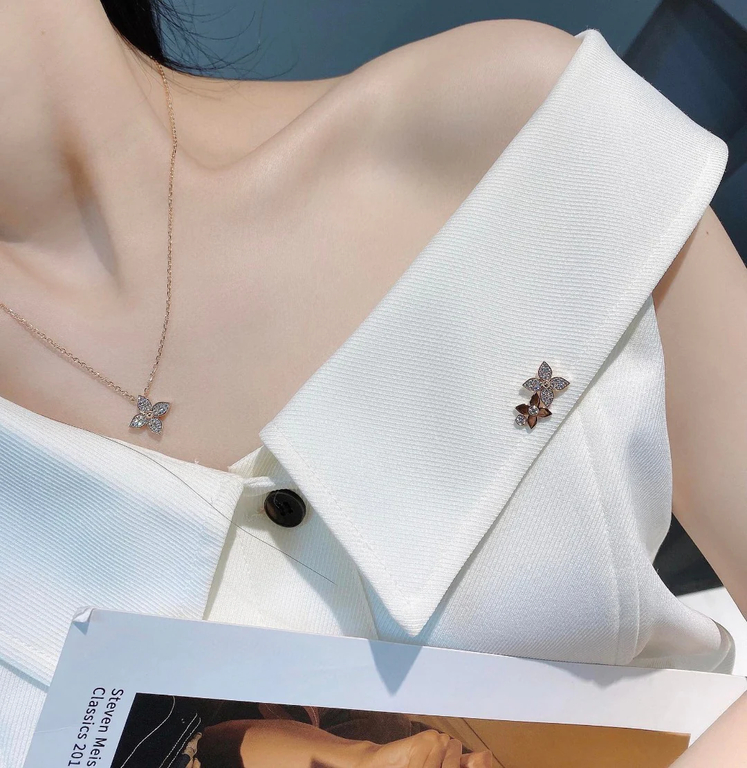 LVNS025 S925 Sterling Silver Top Quality Rose Gold STAR BLOSSOM Pendant Necklace For Women - ccjewelryacc