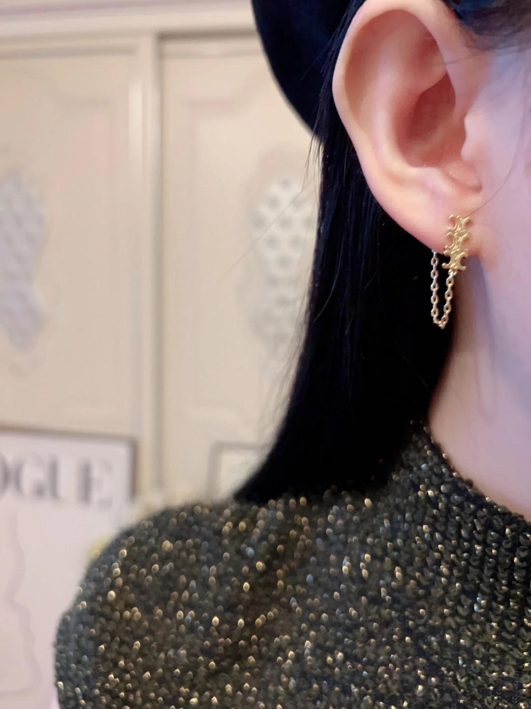 CLE015 Triomphe Chain stud earrings in metal - ccjewelryacc