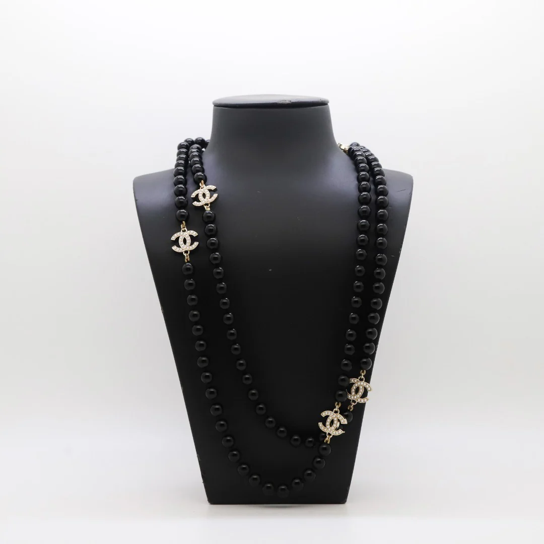 CCL011 High quality CC Black Pearl Long Chain Necklace Pearl sweater chain - ccjewelryacc