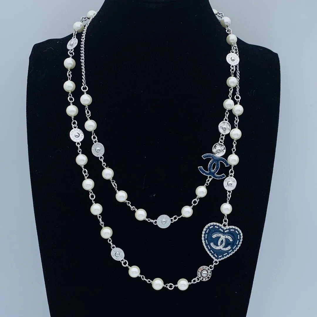 CCL331 24P Cowboy Jeans Heart CC sweater necklace CC long chain - ccfashionjewelry