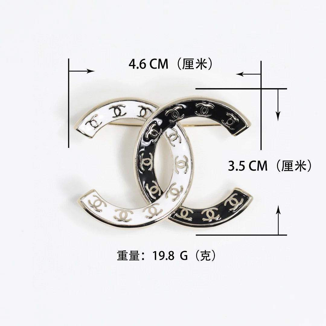 BCB302 24P White and black enamel Double C brooch pin - ccjewelryacc