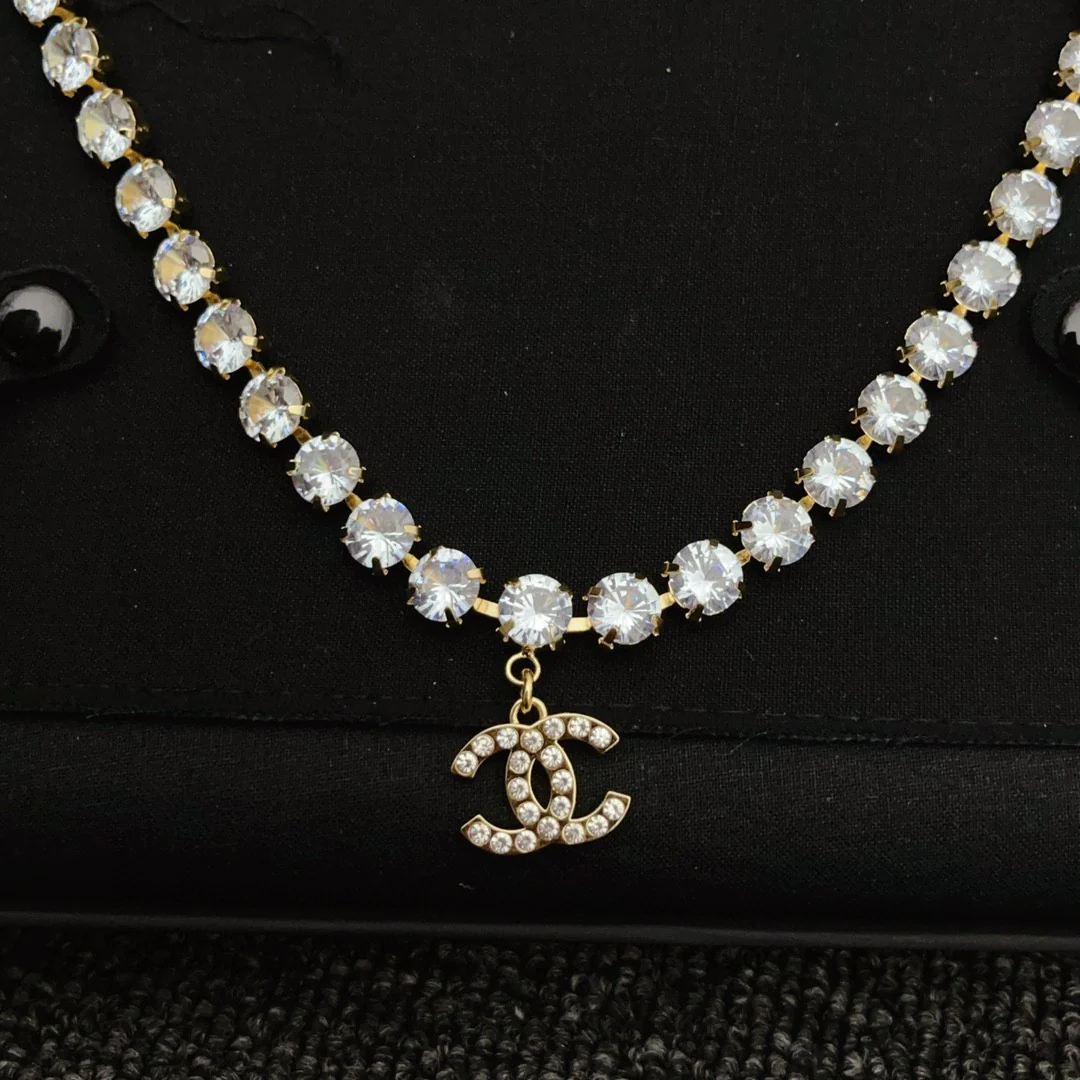 CCN007 CC choker Necklace in metal and rhinestone - ccjewelryacc