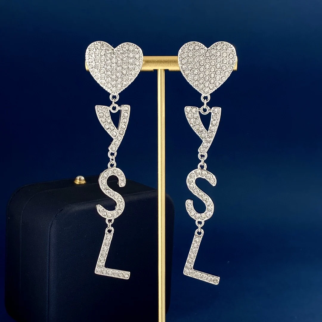 YYE004 YVES Opyum heart earrings clip in metal and crystal - ccjewelryacc