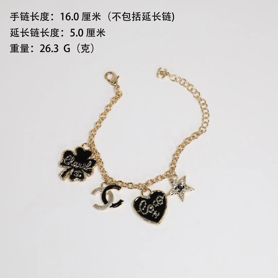 CCS082 Chanel 24p black enamel clover heart star cc charms bracelets - ccjewelryacc
