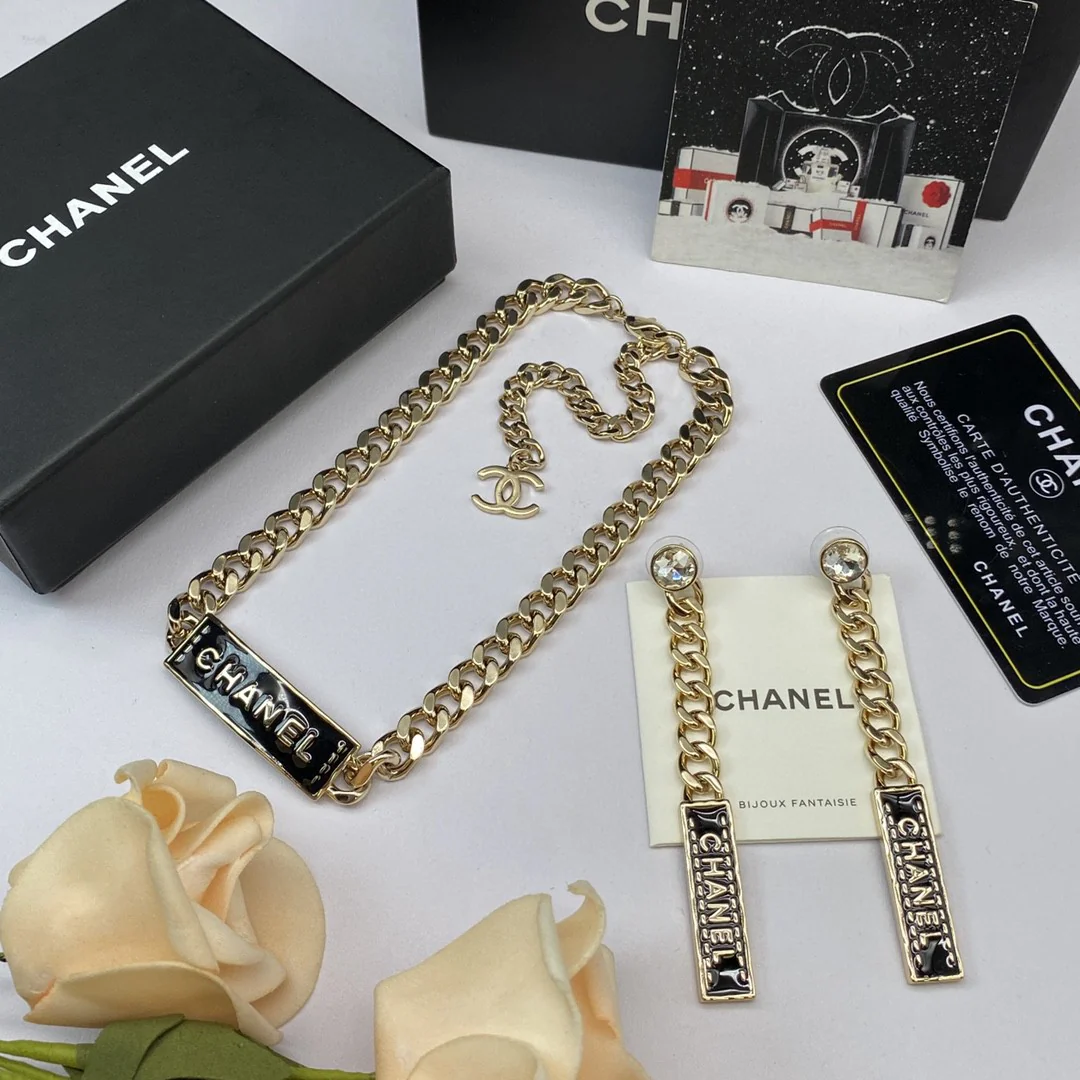 CCN197 CC Choker necklace earring set - ccjewelryacc