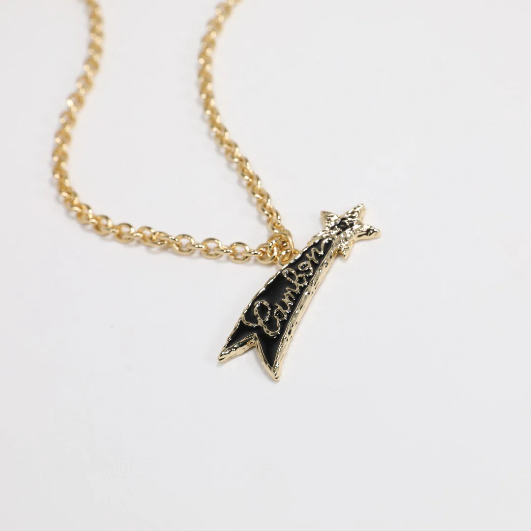 CCN333 Gold and black letter Meteor Lava texture necklace - ccjewelryacc