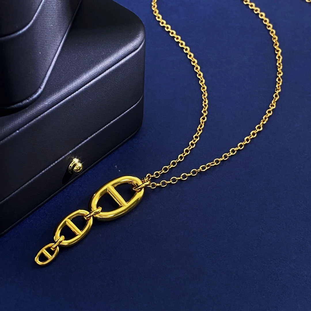 HMN012 H Pig nose Chaine d'ancre Enchainee pendant necklace, large model - ccjewelryacc