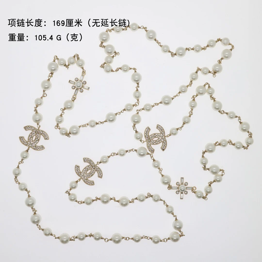 CCL022 High Quality CC Pearl Long Chain Necklace Pearl Sweater Chain - ccjewelryacc