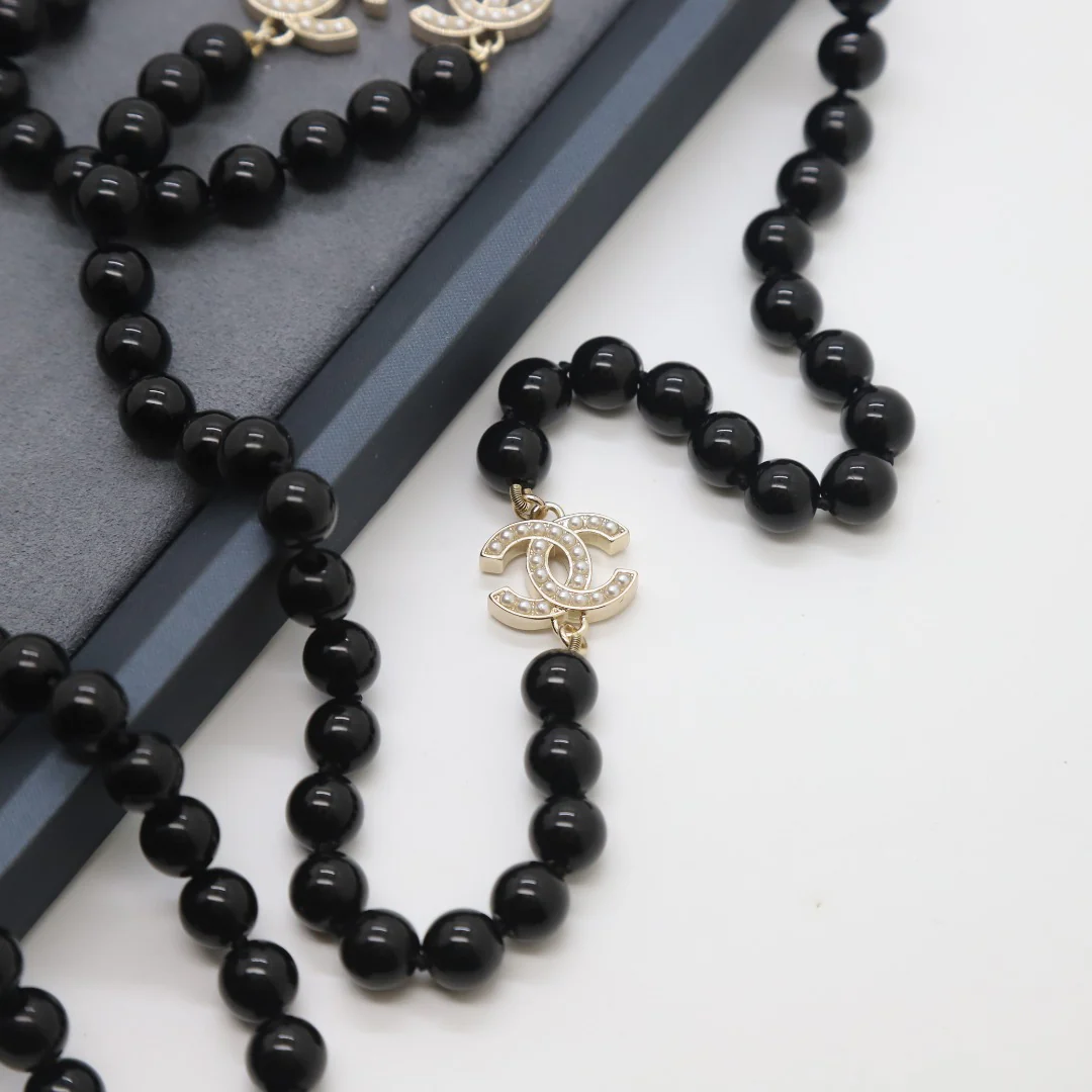 CCL011 High quality CC Black Pearl Long Chain Necklace Pearl sweater chain - ccjewelryacc