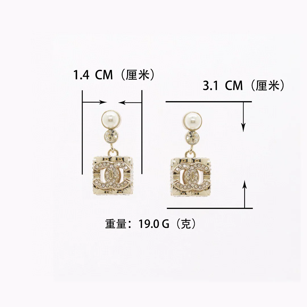CCE096 Chanel Pearl hollow block rhinestone pendant earrings - ccjewelryacc