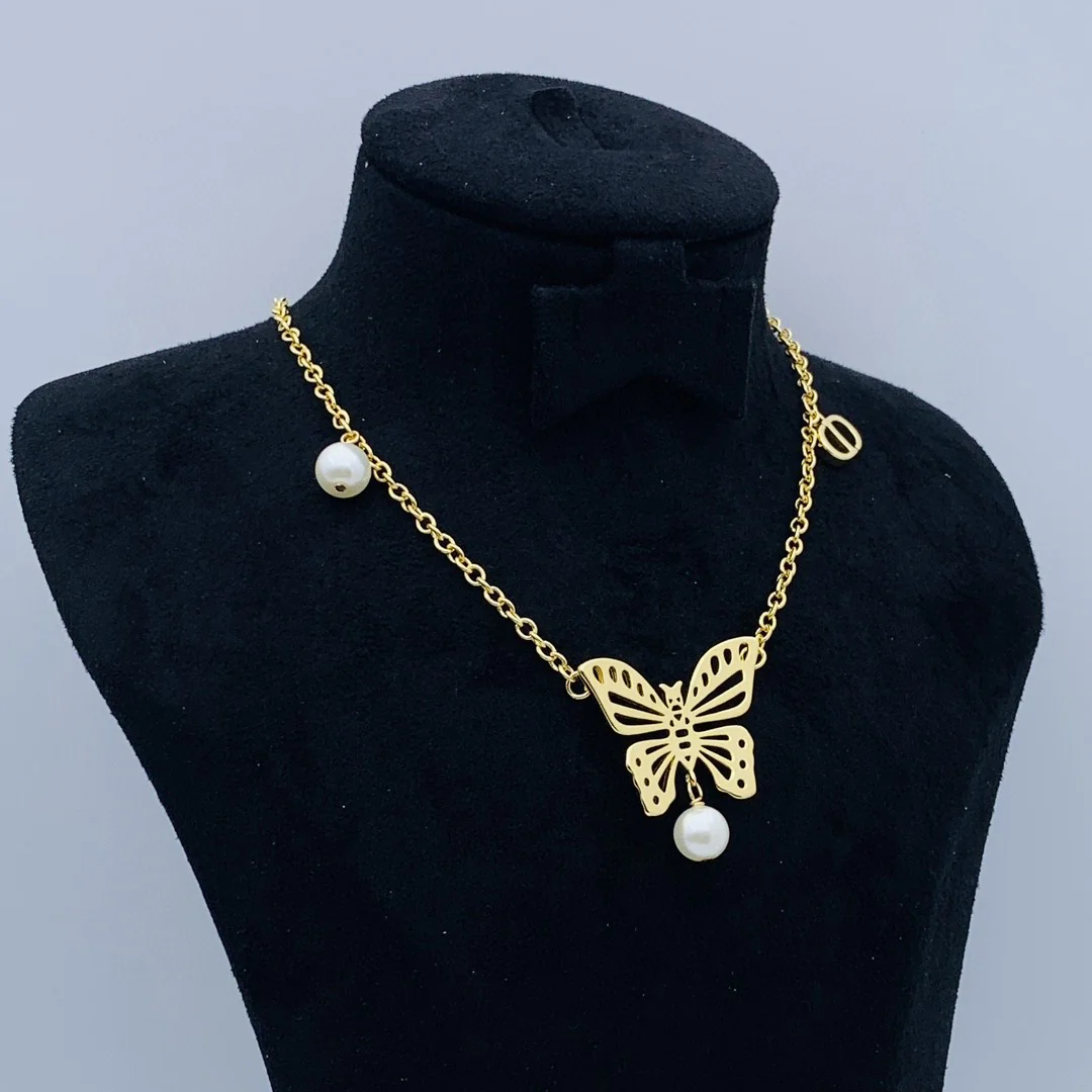 CDN152 High quality Pearl CD Butterfly Necklace - ccjewelryacc