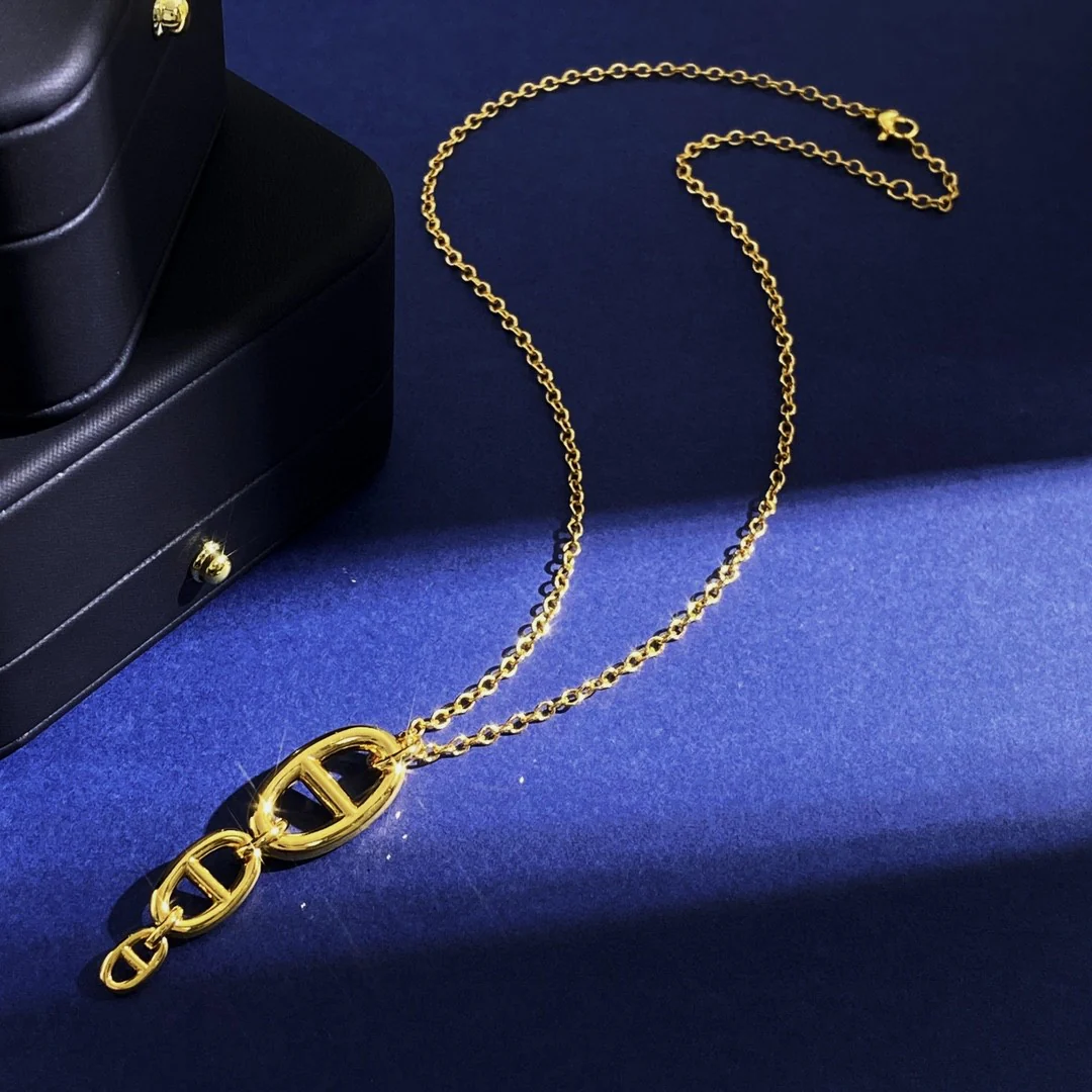 HMN012 H Pig nose Chaine d'ancre Enchainee pendant necklace, large model - ccjewelryacc