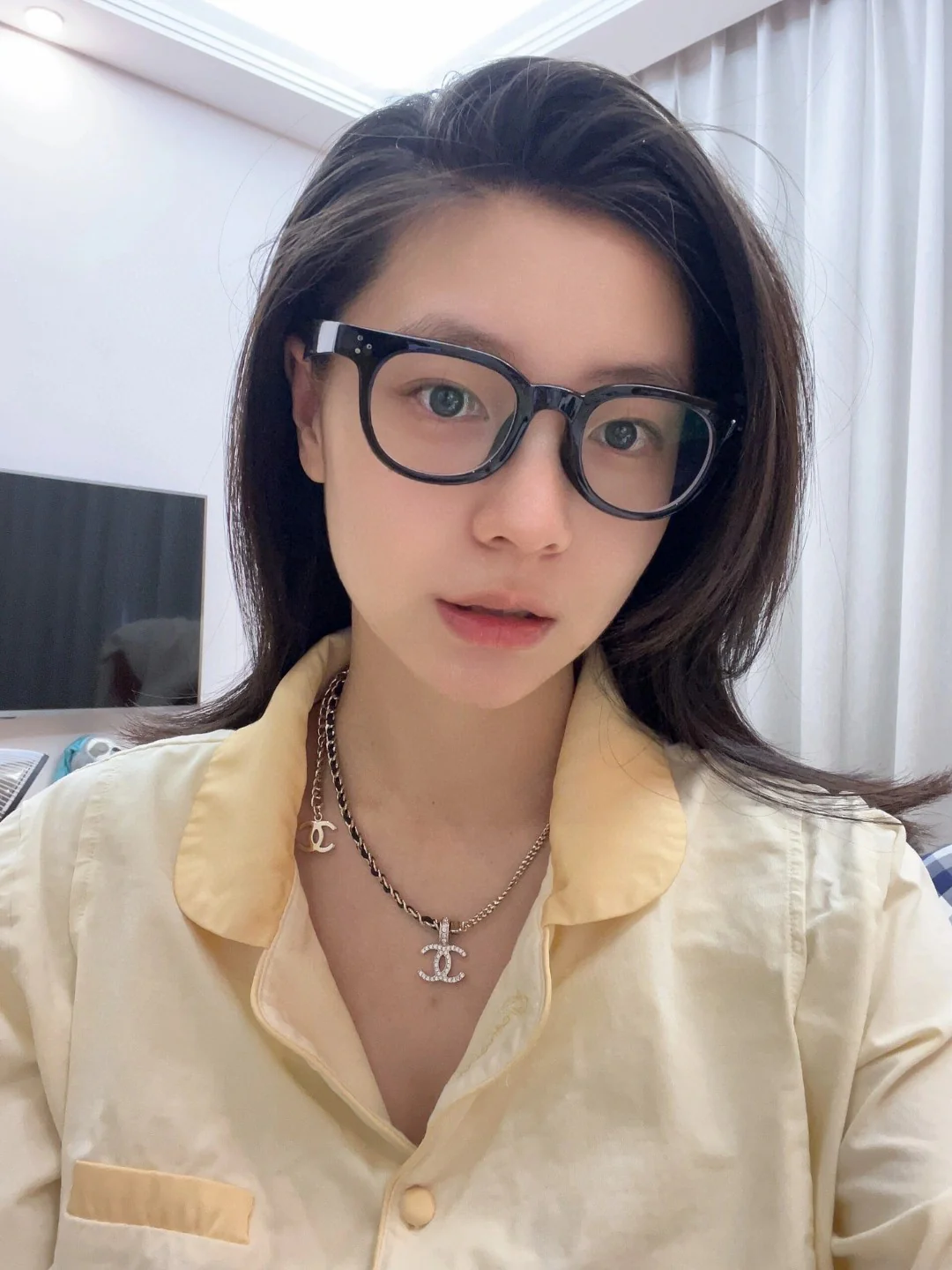 CCN070 Metal and leather chain with crystal cc logo pendant Necklace - ccjewelryacc