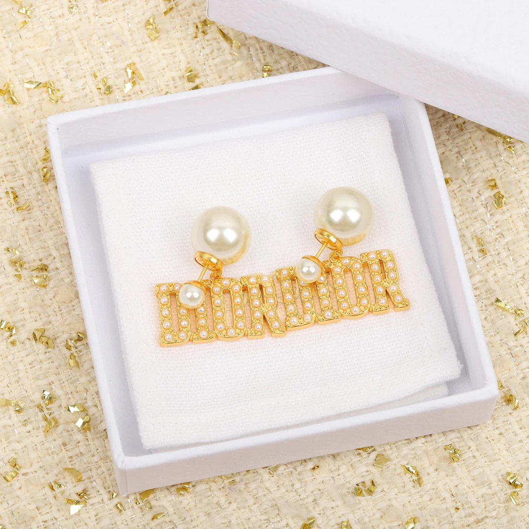 CDE092 Dior letter pearl earrings - ccjewelryacc