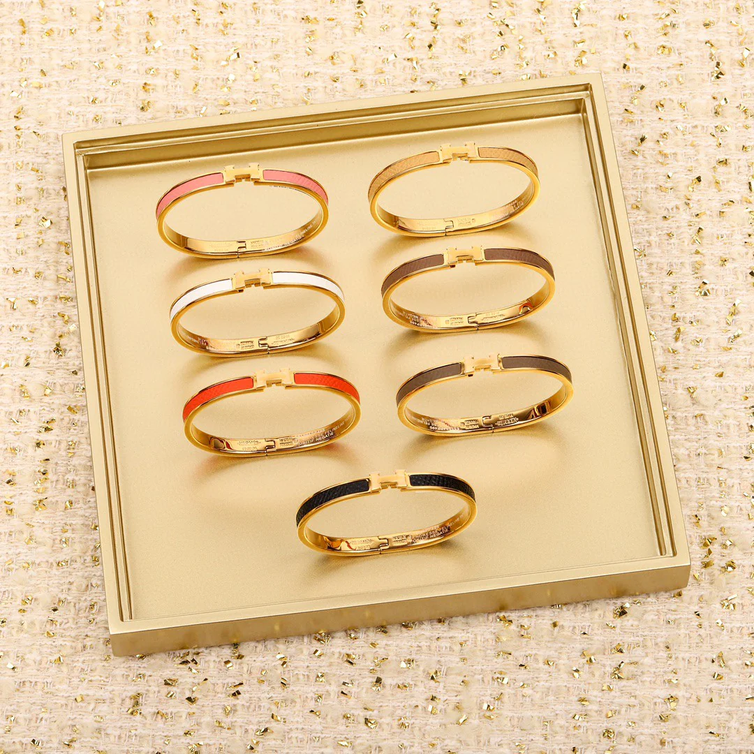 HMS013 Narrow Leater H Bangle Bracelet - ccjewelryacc