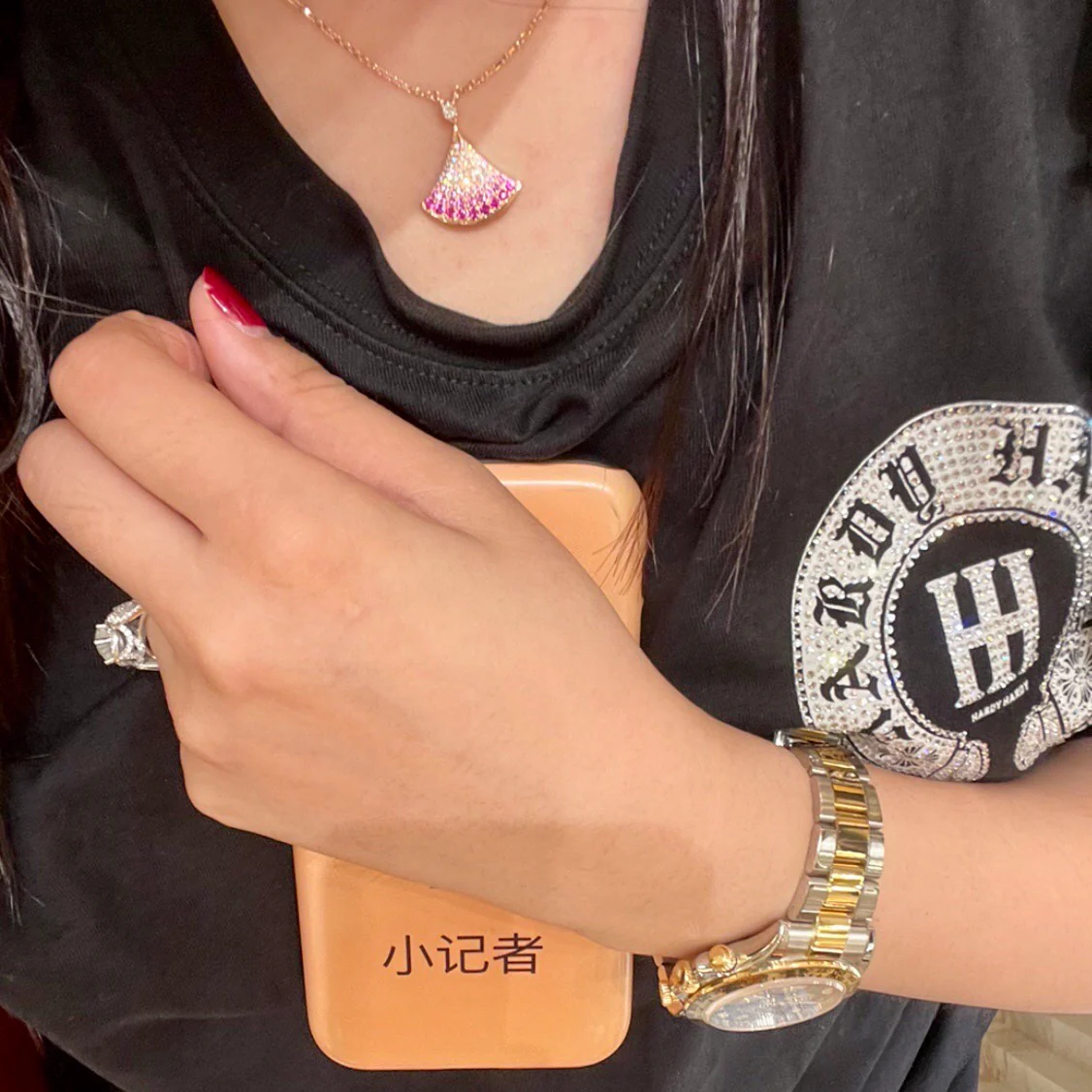 BGNS007 S925 Sterling Sliver Pink full Diamond divas dream necklace - ccjewelryacc