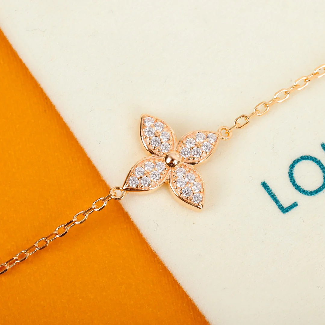 LVNS025 S925 Sterling Silver Top Quality Rose Gold STAR BLOSSOM Pendant Necklace For Women - ccjewelryacc