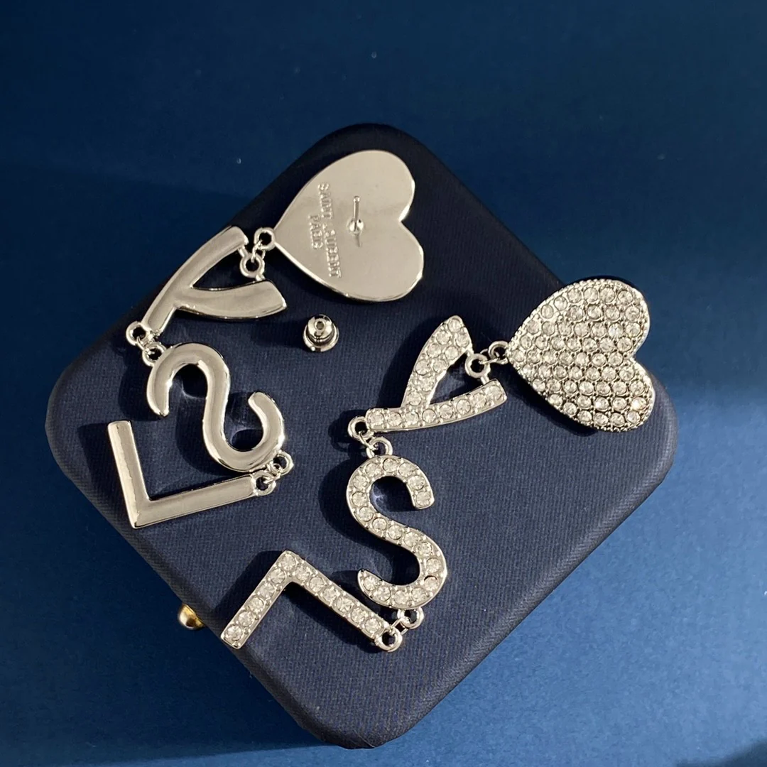 YYE004 YVES Opyum heart earrings clip in metal and crystal - ccjewelryacc