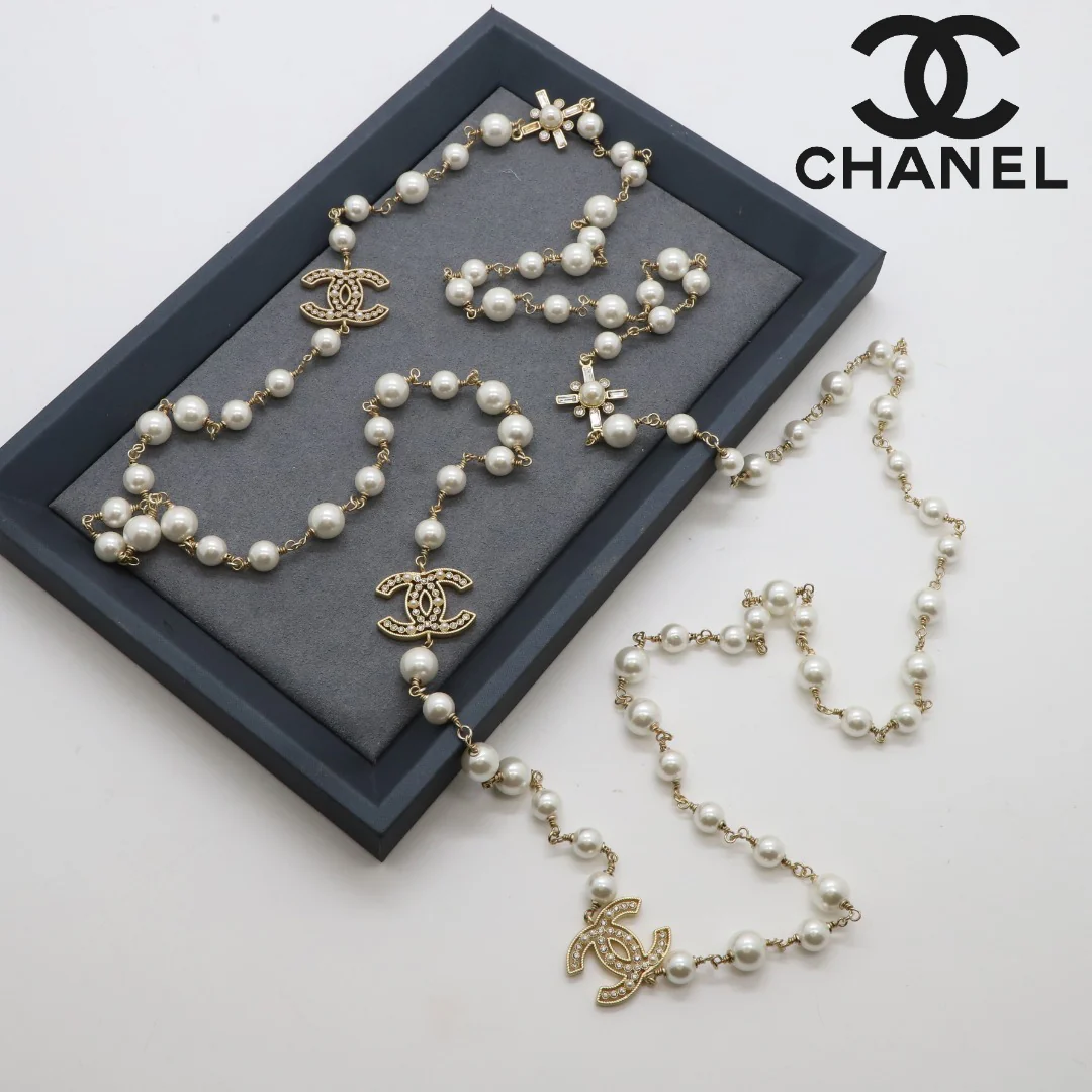 CCL022 High Quality CC Pearl Long Chain Necklace Pearl Sweater Chain - ccjewelryacc