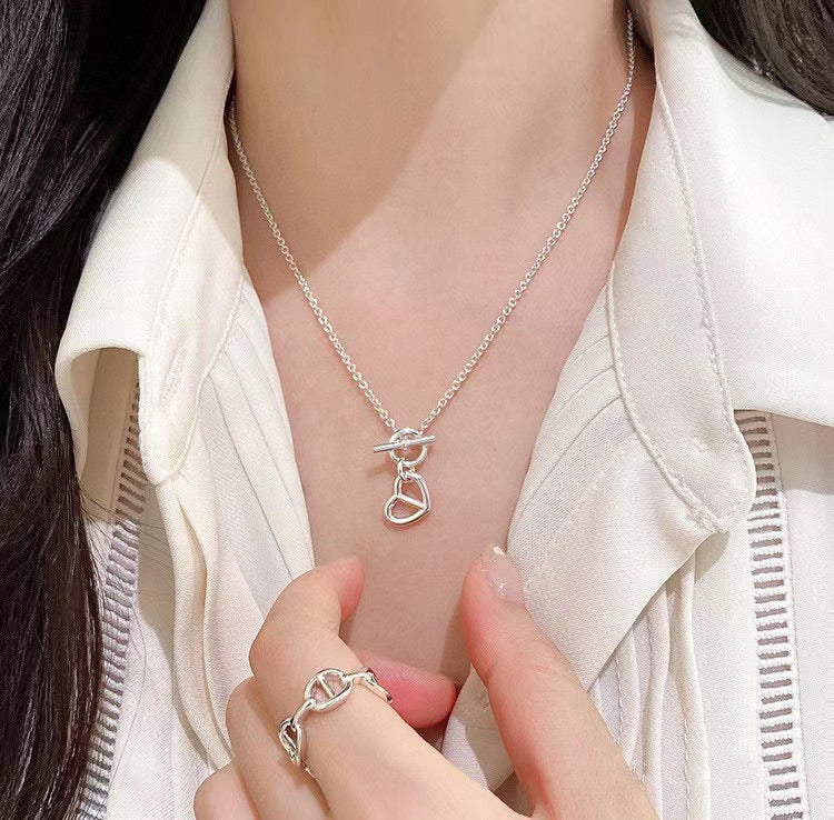 HMNS016 S925 Silver Chain D'Ancre heart pendant necklace - ccjewelryacc