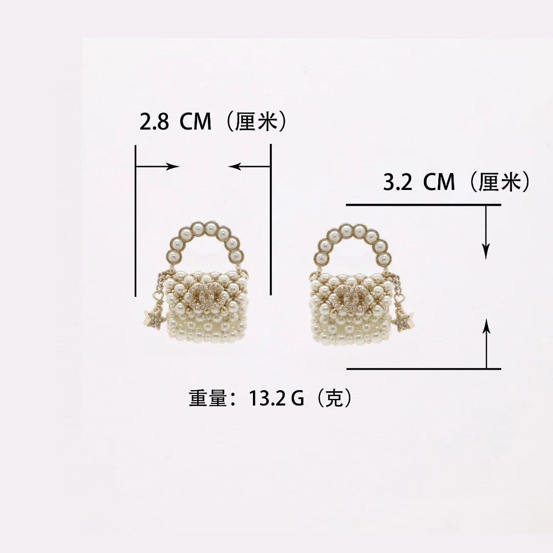 CCE393 Pearl crystal bag stud earrings - ccjewelryacc