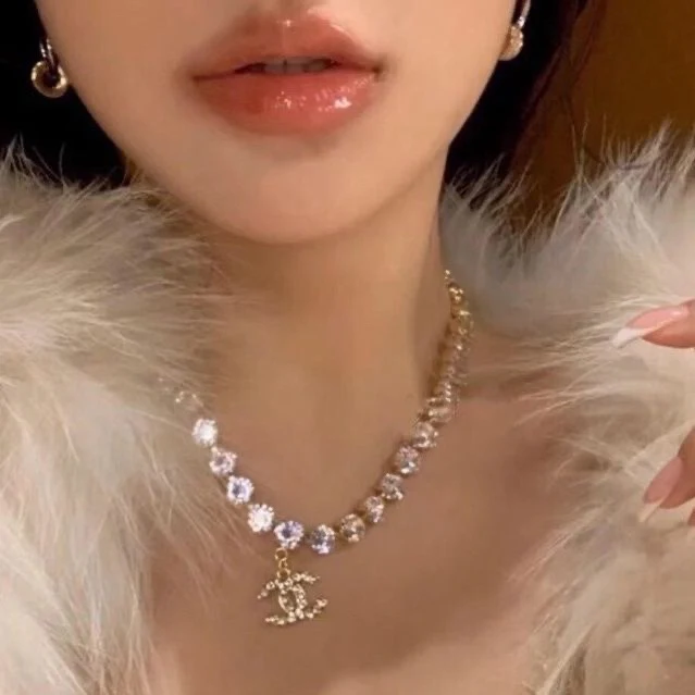 CCN007 CC choker Necklace in metal and rhinestone - ccjewelryacc