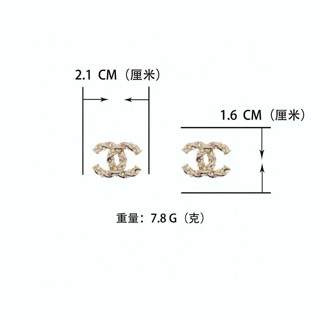 CCE298 Classic Metal twist with pink crystal and pearls cc logo stud earring - ccjewelryacc