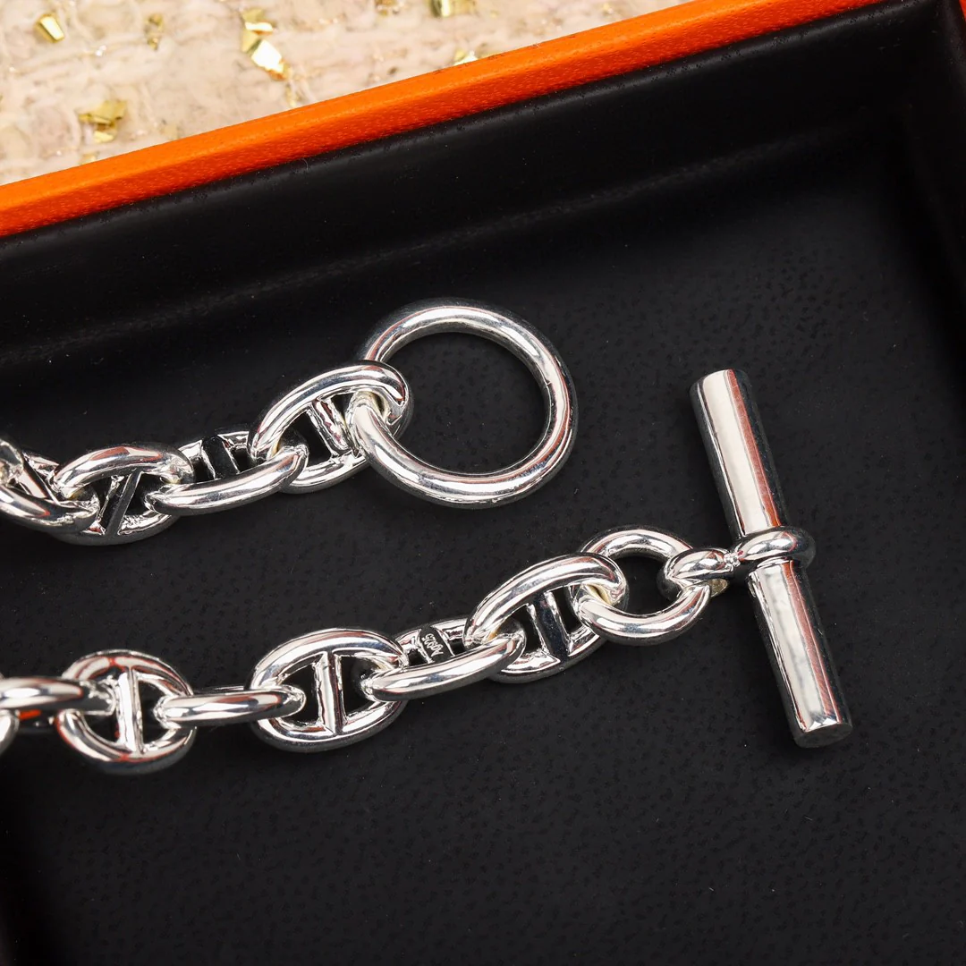 HMNS014 S925 Silver Pig nose  H Pig nose Chaine d'ancre Enchainee necklace - ccjewelryacc