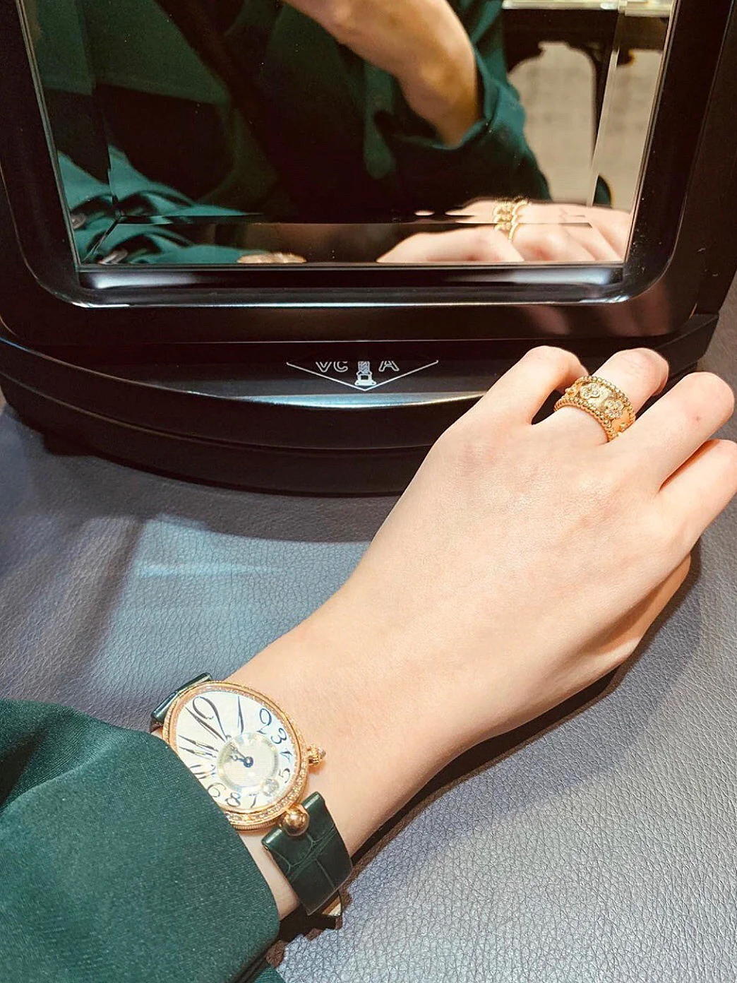 VCRS003 18k White gold/rose gold VCA Perlée clovers Ring Medium for women - ccjewelryacc