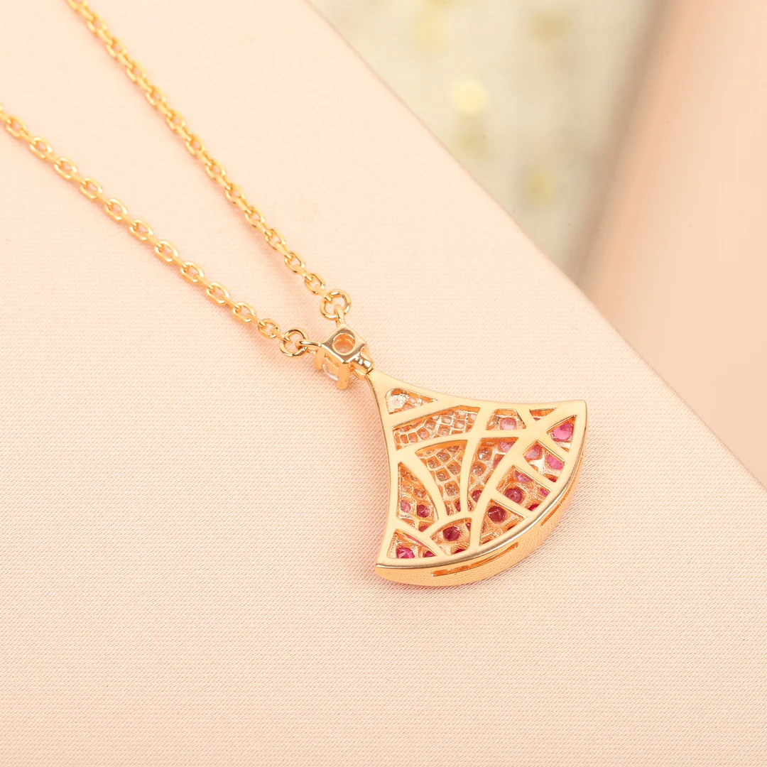 BGNS007 S925 Sterling Sliver Pink full Diamond divas dream necklace - ccjewelryacc