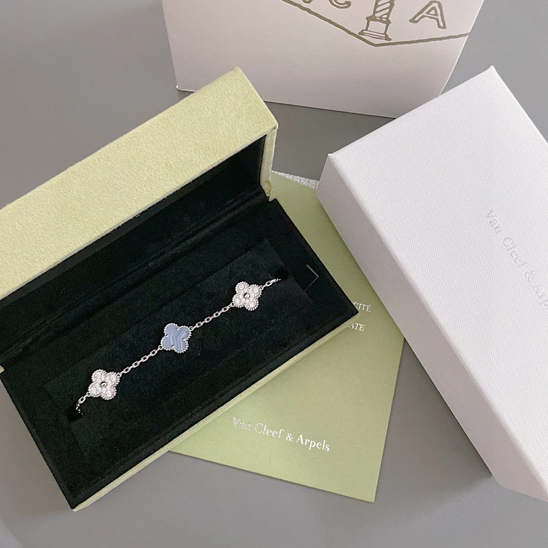 VCS006 vintage alhambra Bracelet Violet Chalcedony Silver 5 motifs - ccjewelryacc