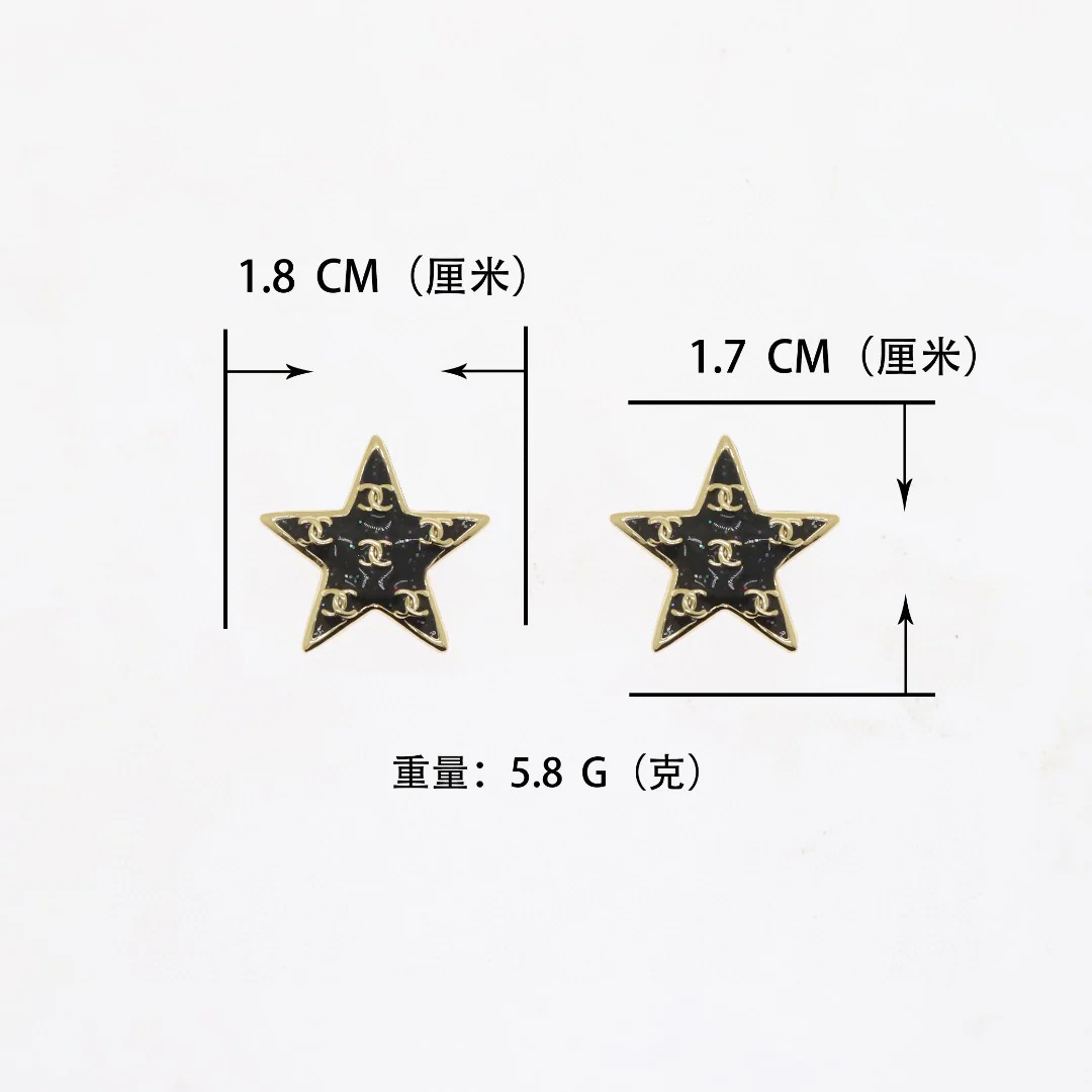 CCE250 24C star black enamel sparkle cc logo stud earrings - ccjewelryacc