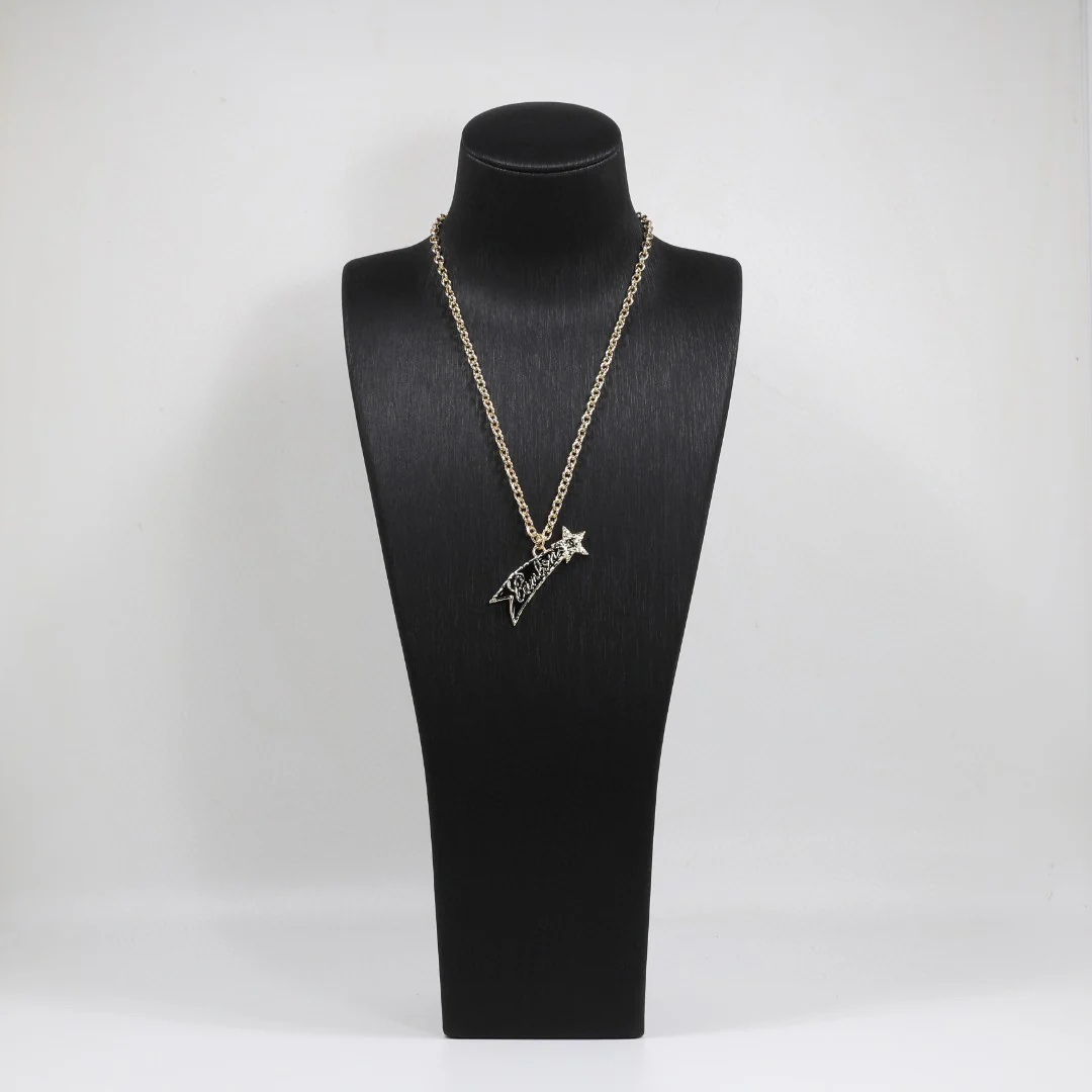 CCN333 Gold and black letter Meteor Lava texture necklace - ccjewelryacc