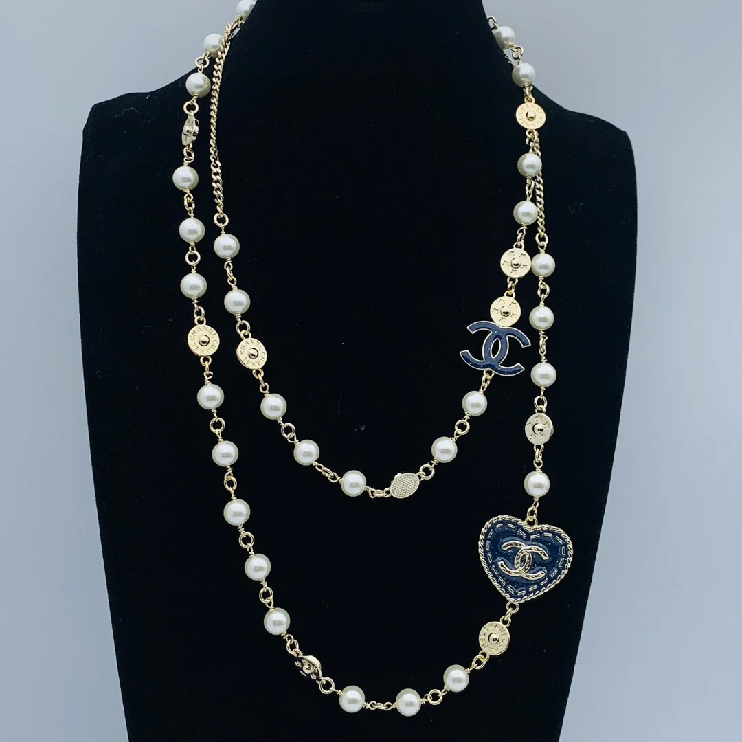 CCL331 24P Cowboy Jeans Heart CC sweater necklace CC long chain - ccfashionjewelry