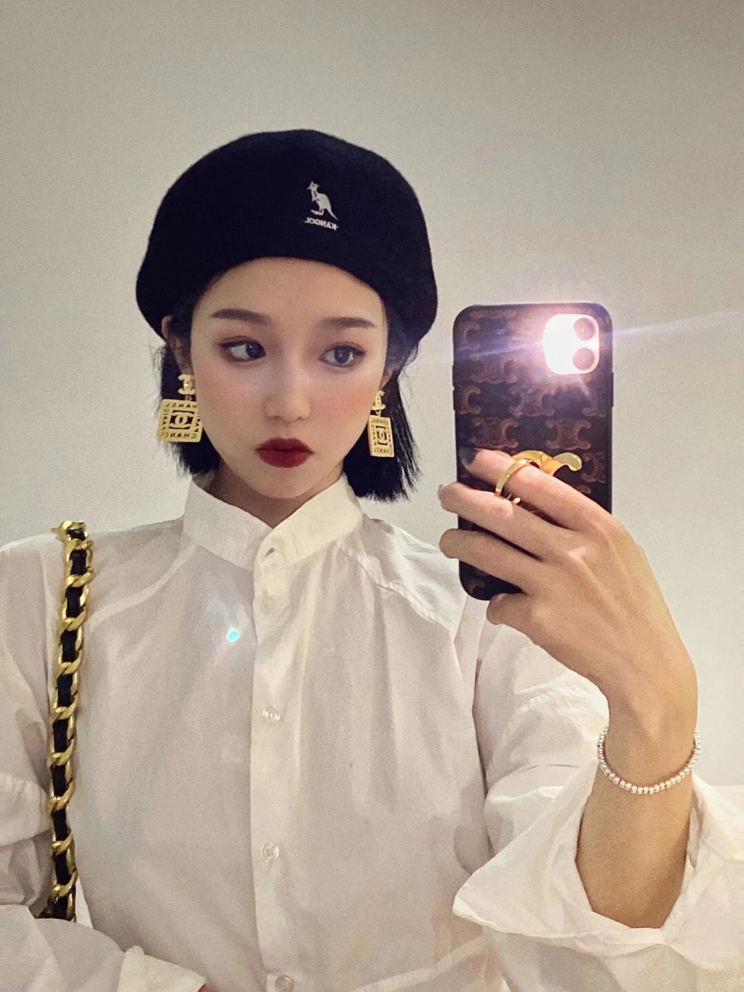 CCE229 Vintage Gold hollow out chanel label symbol drop Earring - ccjewelryacc