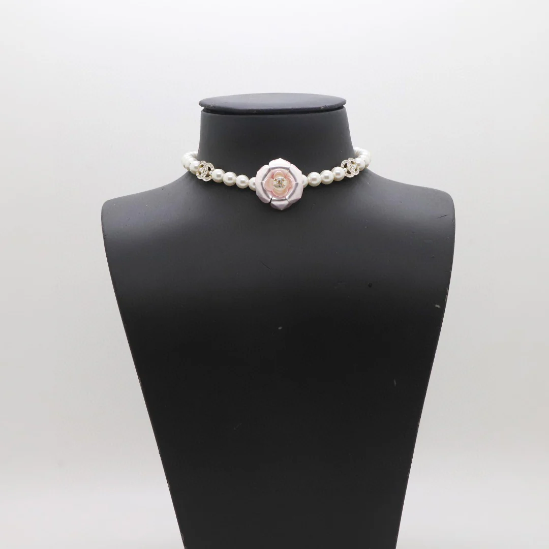 CCN281 High quality Pink Camellia Pearl choker Necklace - ccfashionjewelry