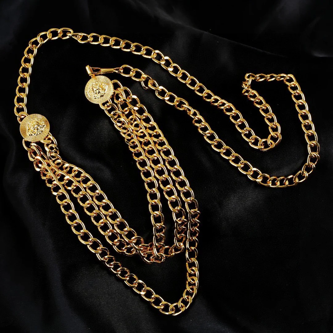 CCW005 CC Lion embossment metal chain Waist belt - ccfashionjewelry
