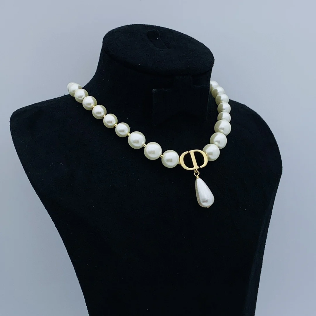 CDN082 High Quality CD Choker Necklace White black pearl - ccjewelryacc
