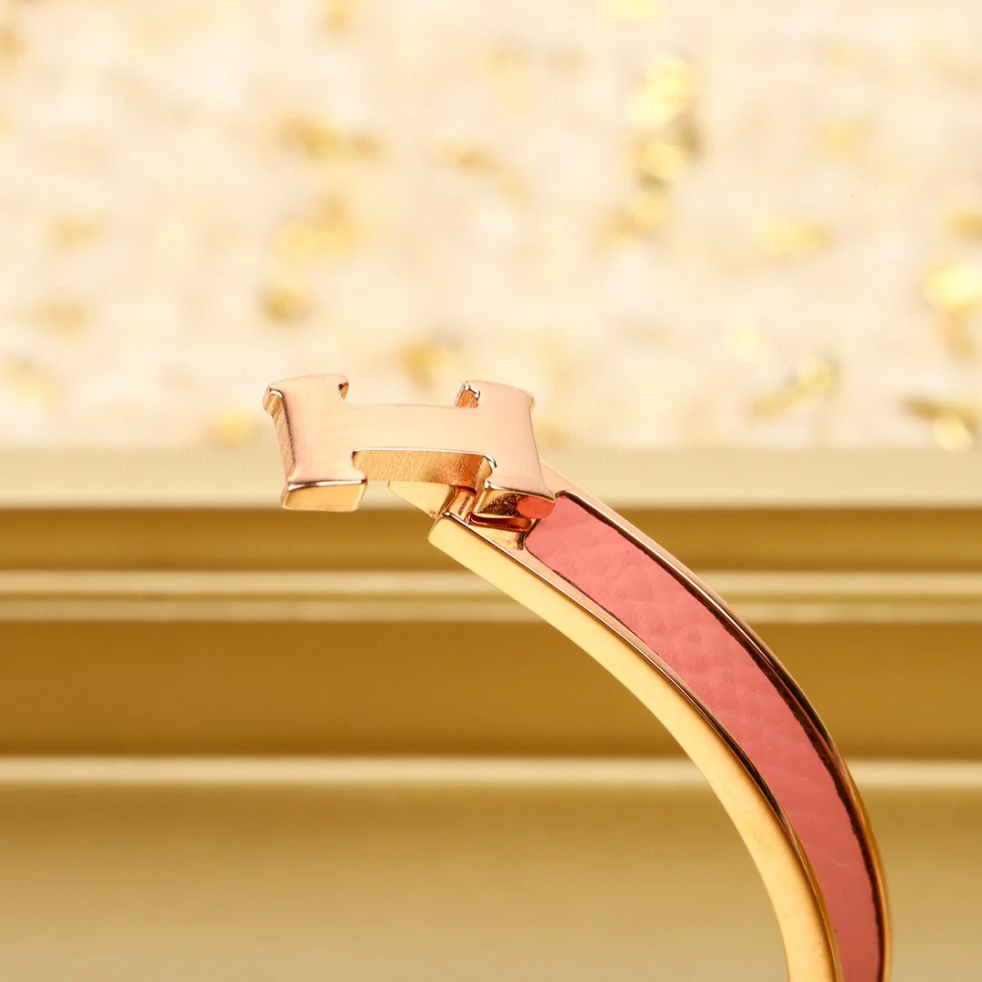 HMS013 Narrow Leater H Bangle Bracelet - ccjewelryacc