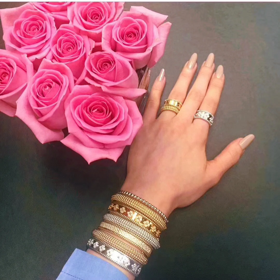 VCRS003 18k White gold/rose gold VCA Perlée clovers Ring Medium for women - ccjewelryacc