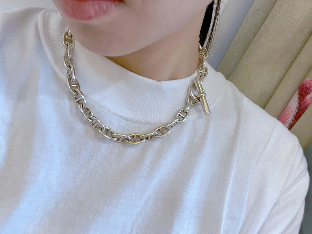 HMNS014 S925 Silver Pig nose  H Pig nose Chaine d'ancre Enchainee necklace - ccjewelryacc