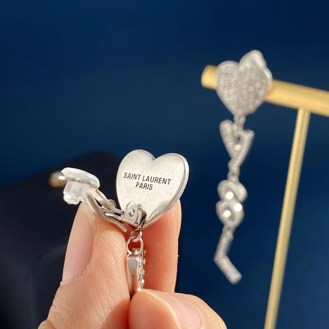 YYE004 YVES Opyum heart earrings clip in metal and crystal - ccjewelryacc