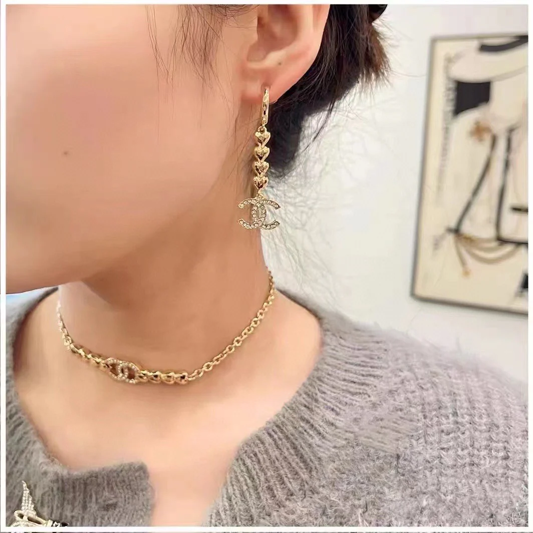 CCE153 Chanel metal gold heart tassels drop earring - ccjewelryacc